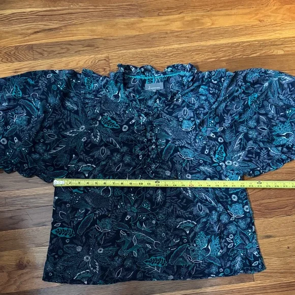 Anthropologie Teal and Navy Patterned chiffon Top XL - Picture 6 of 7